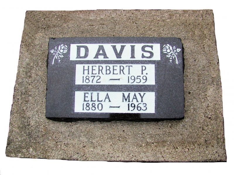 a gravestone for davis herbert p. and ella may