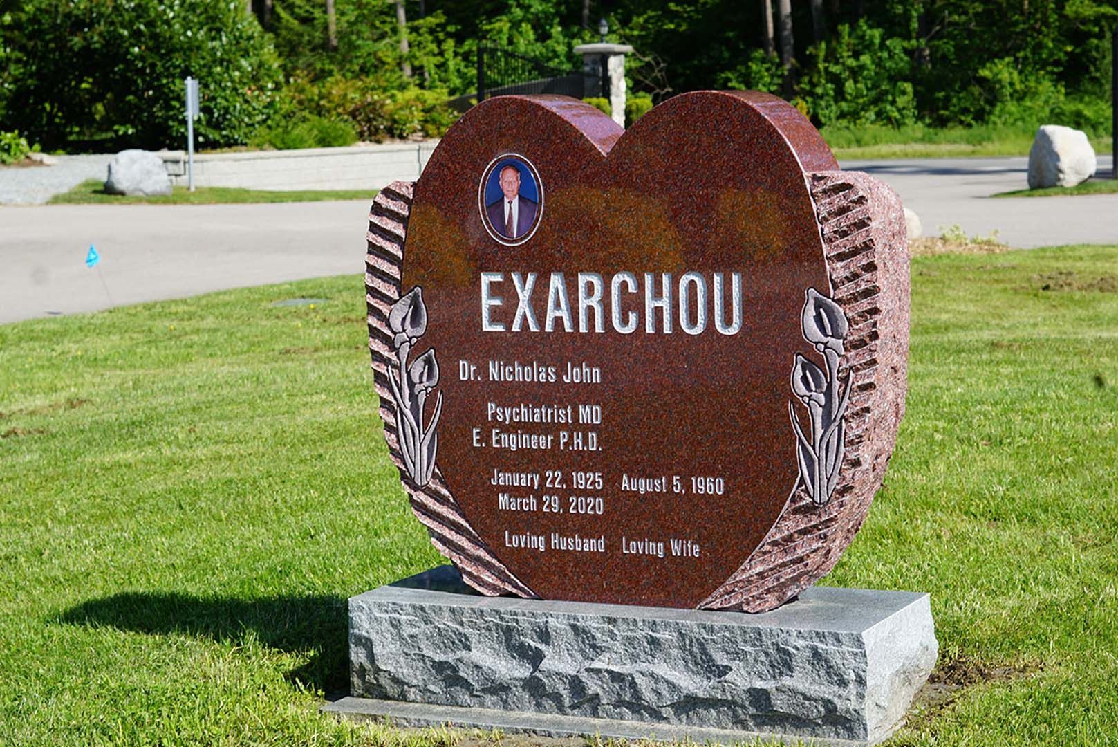 a gravestone in the shape of a heart for exarchou