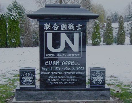 A gravestone for evan affell who died in 2005