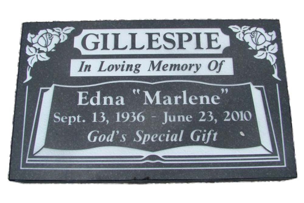 A grave marker for gillespie edna marlene