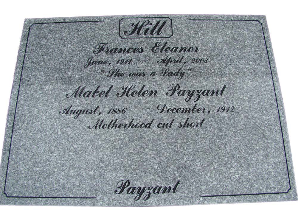A gravestone for frances eleanor hill and mabel helen payzant