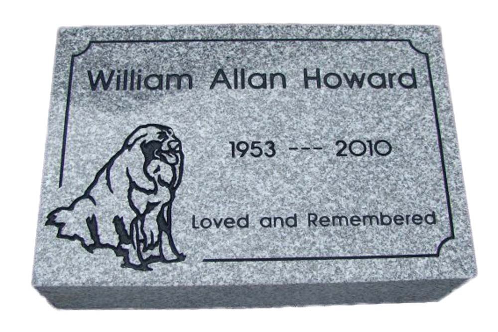 A gravestone for william allan howard with a picture of a dog on it