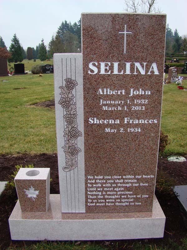 a gravestone for selina albert john and sheena frances