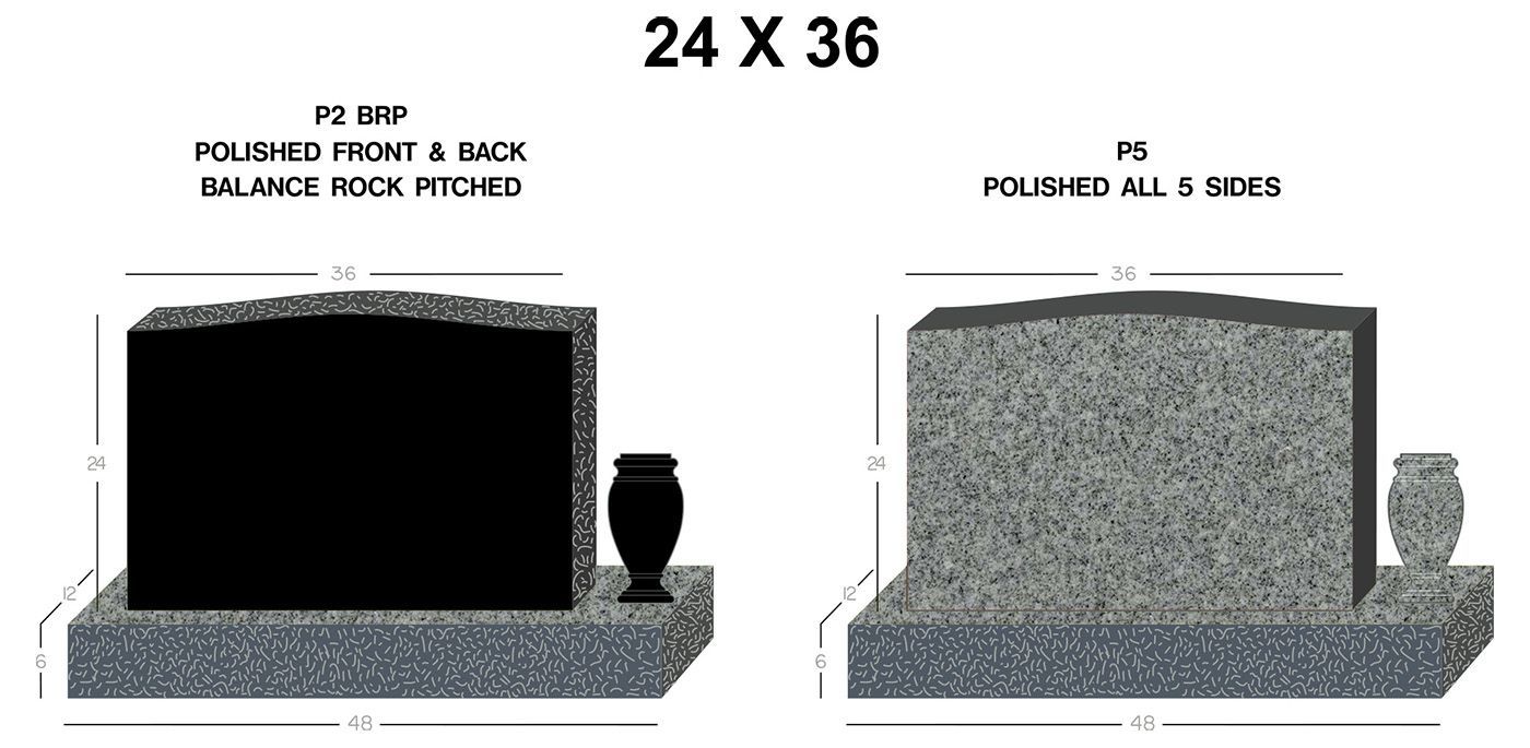 a drawing of a gravestone with the measurements 24 x 36