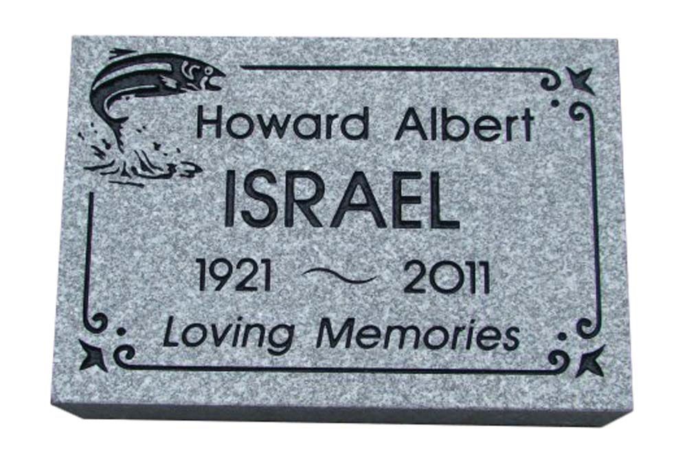A gravestone for howard albert israel with a fish on it.