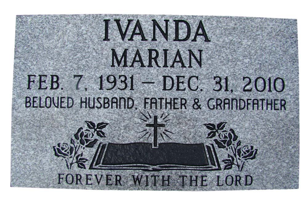 A gravestone for ivana marian , a beloved husband , father , and grandfather.