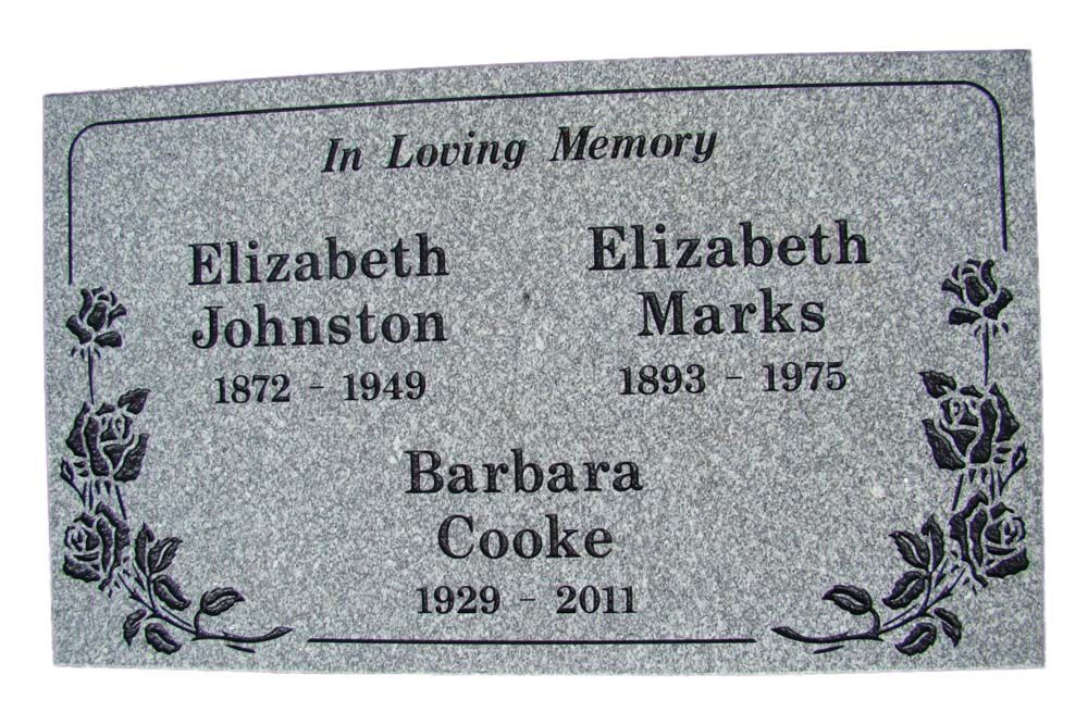 A gravestone for elizabeth johnston , elizabeth marks , and barbara cooke.