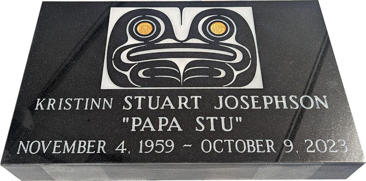 12X20 Ebony Black Granite marker with white and gold metallic paint.