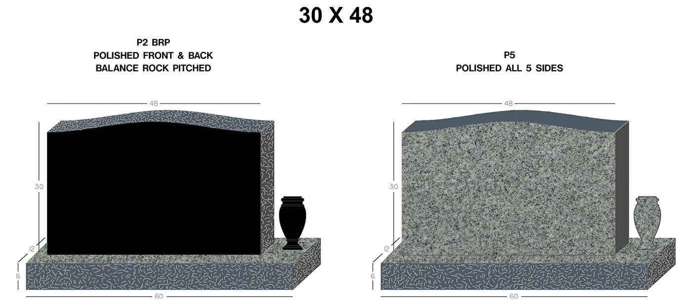 a picture of a gravestone with the measurements 30 x 48