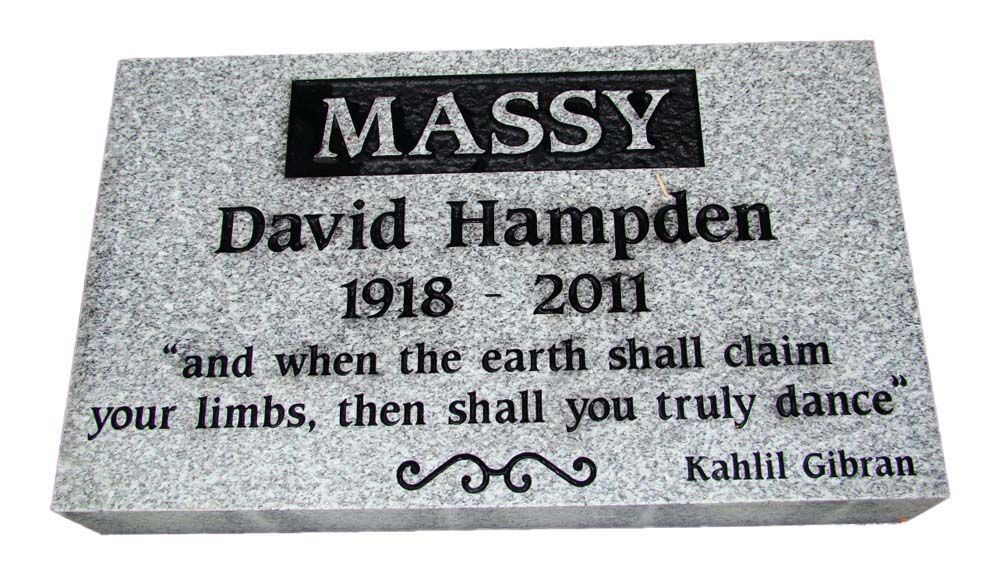 A gravestone for david hampden 1918-2011 with a quote from kahlil gibran