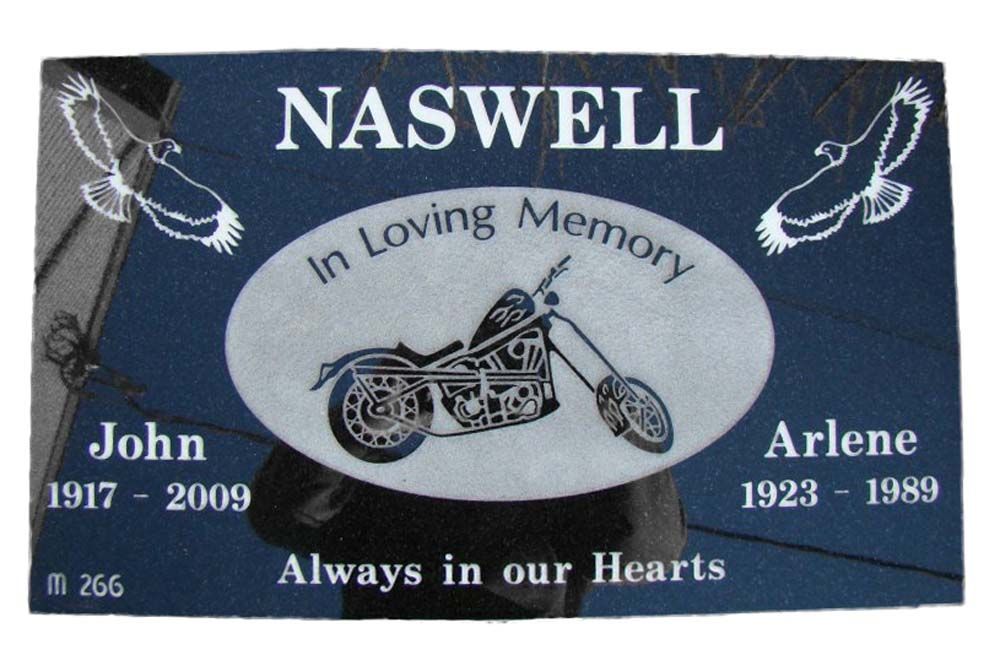 A picture of a motorcycle with the words naswell in loving memory always in our hearts
