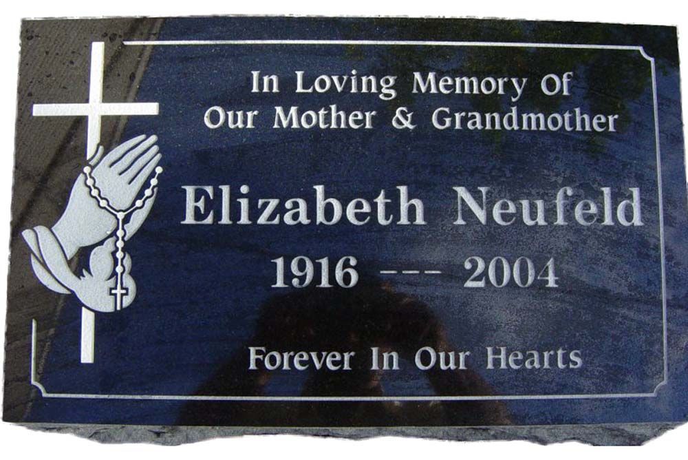 A gravestone for elizabeth neufeld who died in 2004