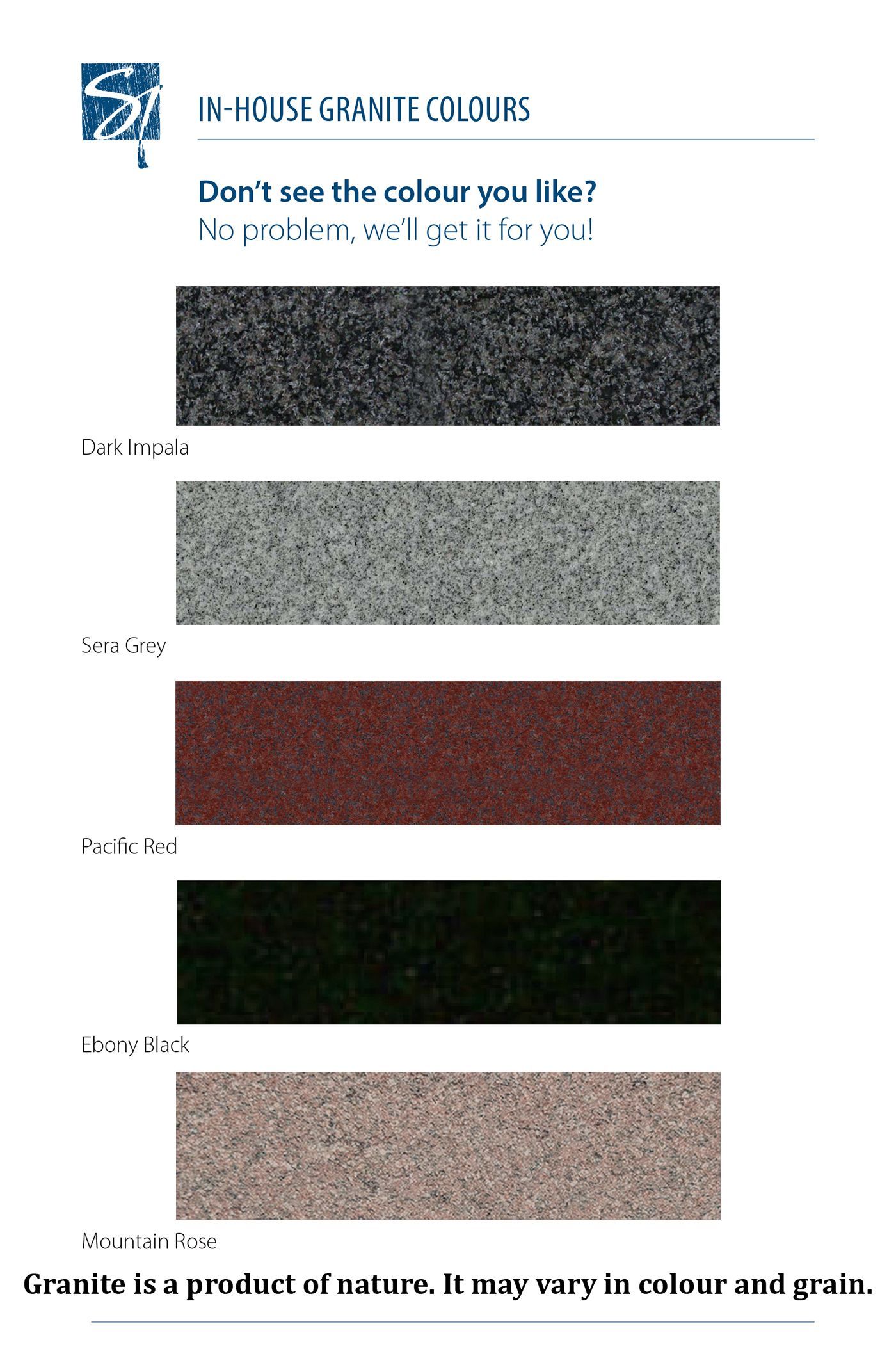A sheet of paper with different colors of granite