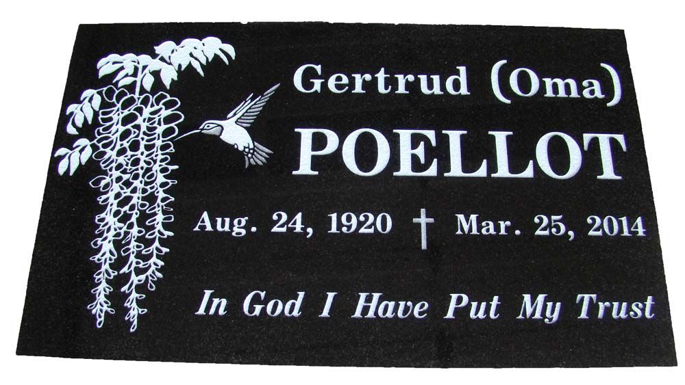 A black gravestone for gertrud oma poellot