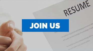 a person is pointing at a button that says `` join us '' next to a resume .