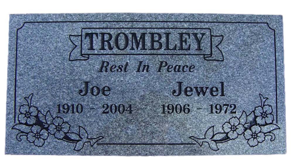 A gravestone for joe and jewel trombley rest in peace