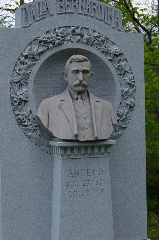 A statue of a man with the name angelo on it