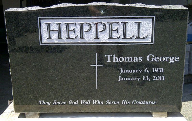 A gravestone for thomas george heppell who died on january 13 2011