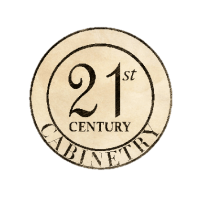 Circular logo: "21st Century Cabinetry" in black text on a light brown background, black border.