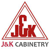 Logo for J&K Cabinetry. Red text within a red triangle: "J&K". Company name in gray below.