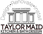 Logo for Taylor Maid Kitchen & Bath Design: cabinet design with text "Design, Renovate, Install".