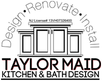 Logo for Taylor Maid Kitchen & Bath Design: cabinet design with text "Design, Renovate, Install".