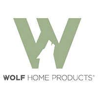 Logo for WOLF Home Products, with a stylized "W" in light green and a wolf silhouette, over white background.