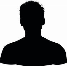 A silhouette of a man 's head and neck on a white background.