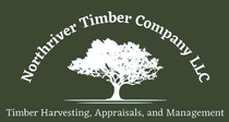 Logo for Northriver Timber Company LLC: white tree silhouette, green background, white text.