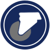Blue circle with a white and gray caster wheel.