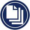 Blue circle with white stacked document icons, indicating copying or duplication.