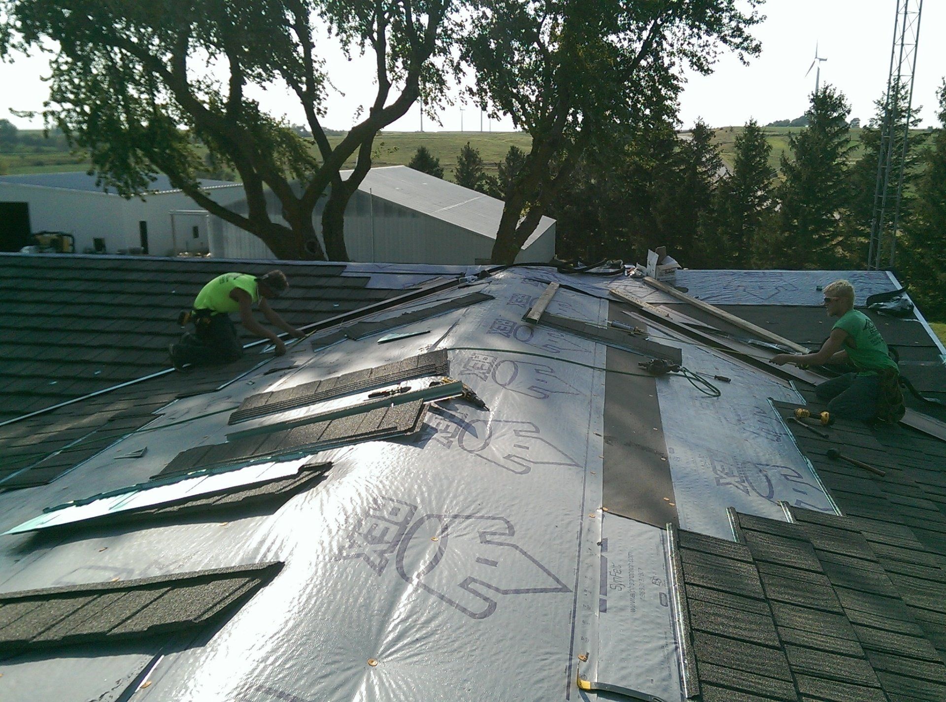 Residence in Bridgewater Roof Being Repaired — Elk Horn, IA — Modern Roofing LLC