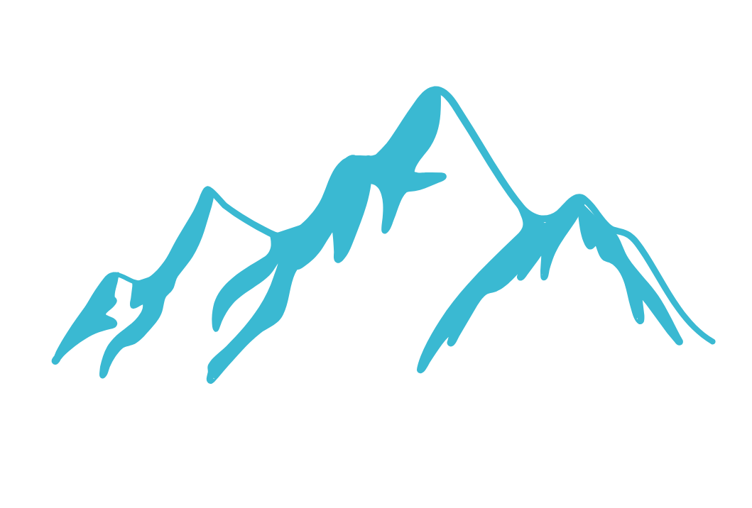 Chaîne de montagnes stylisée bleue sur fond blanc.