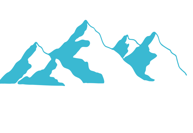 Chaîne de montagnes stylisée bleue.