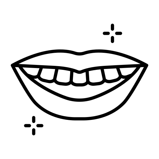 Bouche souriante aux dents blanches et propres ; deux éclats de brillance.