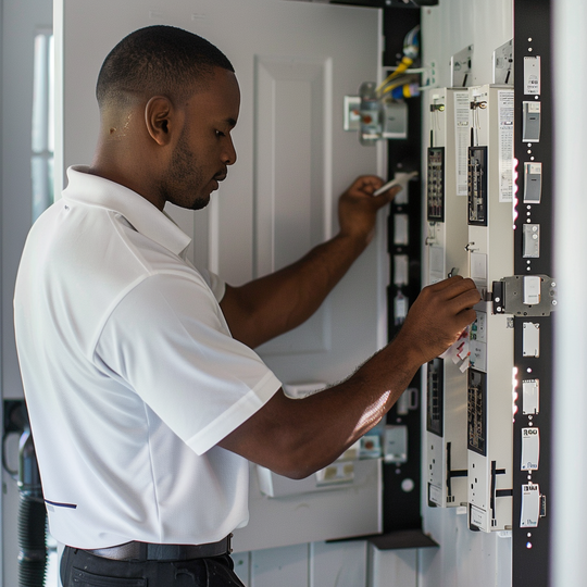 Electrician working on the electric panel