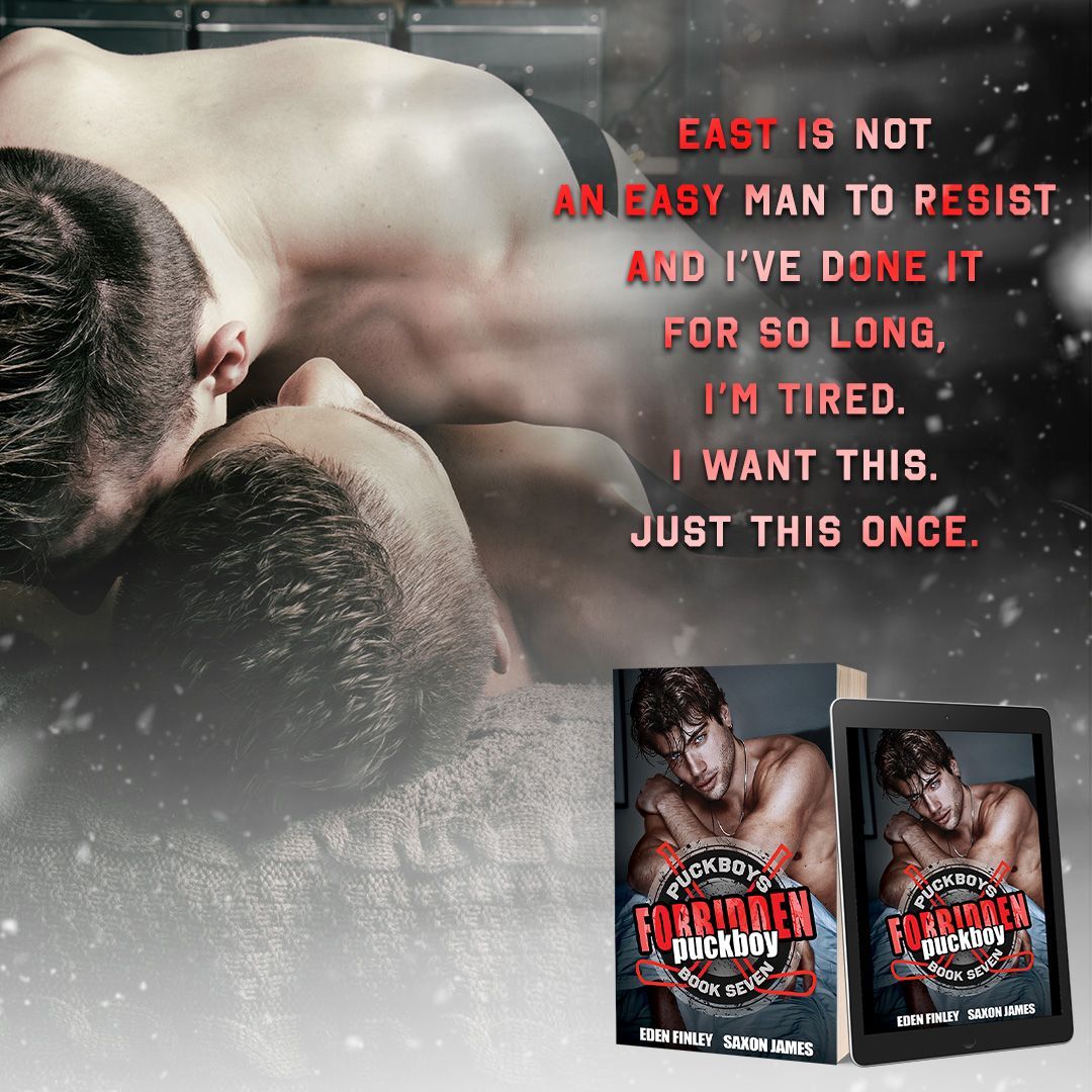 Two guys on a teaser for Forbidden Puckboy by Eden Finley & Saxon James.