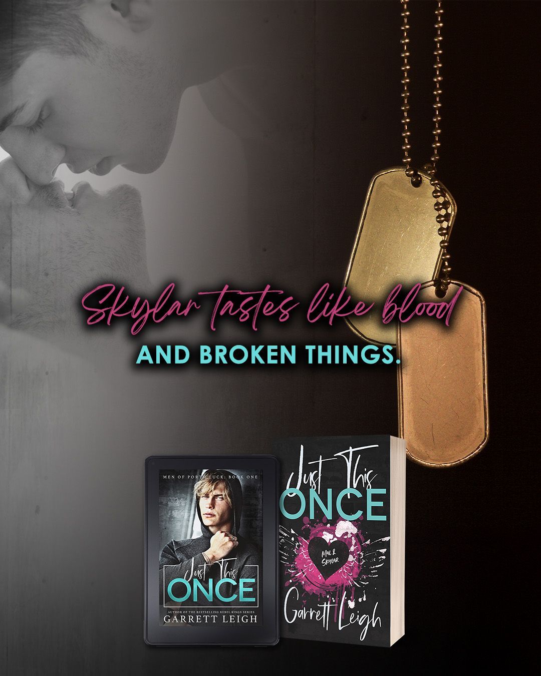 A spicy, hook up to lovers, forced proximity, hate to love you, M/M romance book, featuring tattooed heroes, roommates with military and medical backgrounds. It also features found family and hurt/comfort vibes, along with a healthy dose of angst.