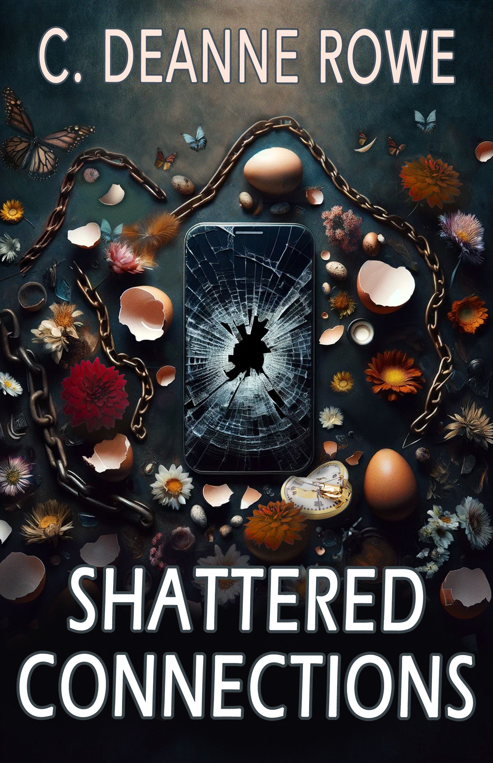 A book cover for shattered connections by c. deanne rowe.