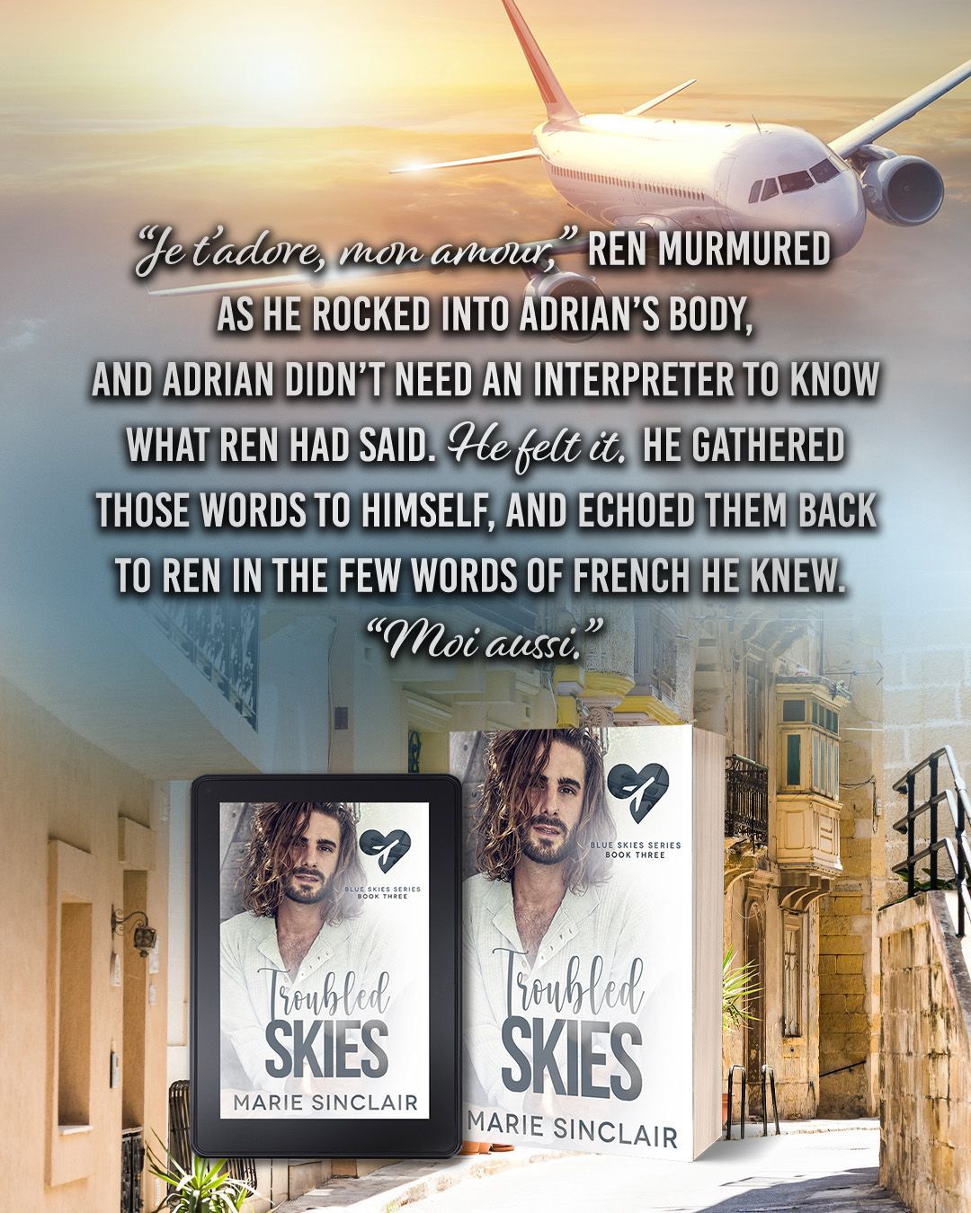 A steamy, forced proximity, one-bed, hurt/comfort, someday my prince will come, M/M romance book. It features a snarky twink, a handsome prince, and a lush romantic destination.