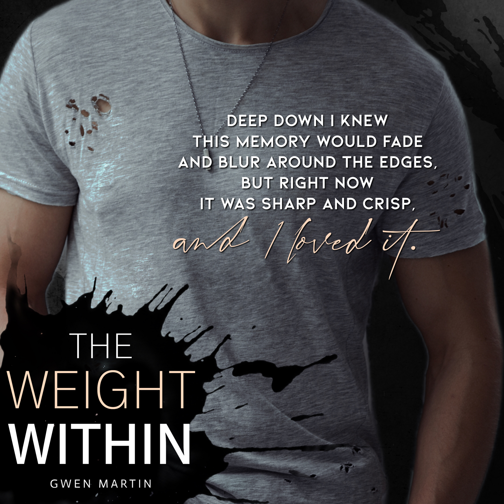 a man wearing a grey t-shirt with a quote from the book the weight within