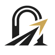 Black and gold logo: arch and arrow pointing up and right.