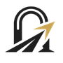 Black and gold logo: arch and arrow pointing up and right.