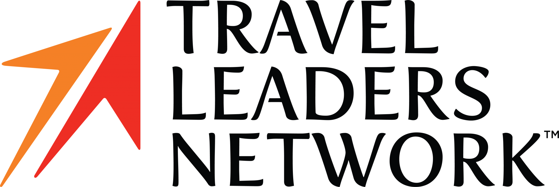 Logo for Travel Leaders Network; red and orange arrow design, text