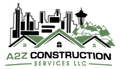 Logo for A2Z Construction Services LLC: cityscape skyline, green roof over homes, text.