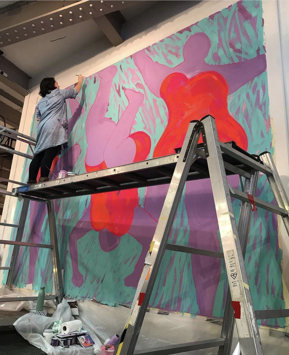 Public art mural by contemporary female artist Nadine Mahoney. Commissioned by London Graphic Centre, Le Franc Bourgois Paints and Col Art UK