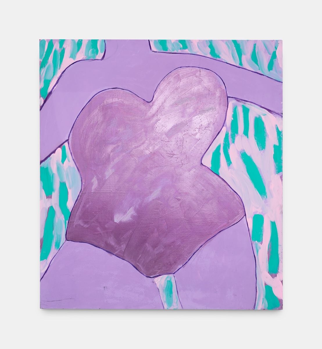 Contemporary figurative art on panel by female artist Nadine Mahoney. One of a kind colourful, painting exploring female gaze by emerging London based artist.