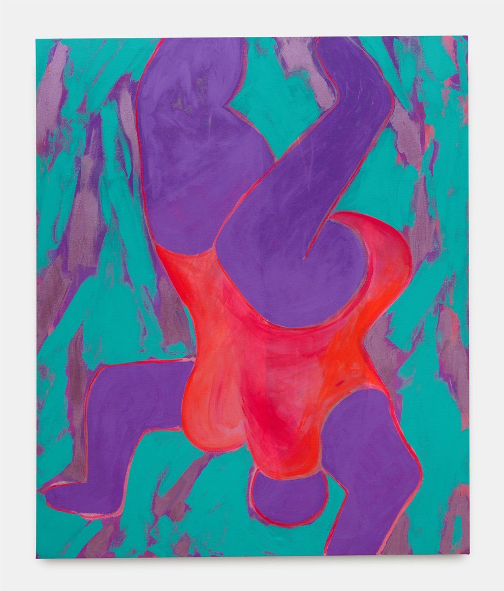 Large contemporary figurative art by female artist Nadine Mahoney. One of a kind colourful, painting exploring female gaze by emerging London based artist.