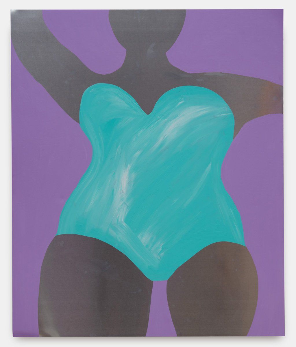 Unique figurative art on aluminium by female artist Nadine Mahoney. One of a kind colourful, painting exploring female gaze by emerging London based artist.