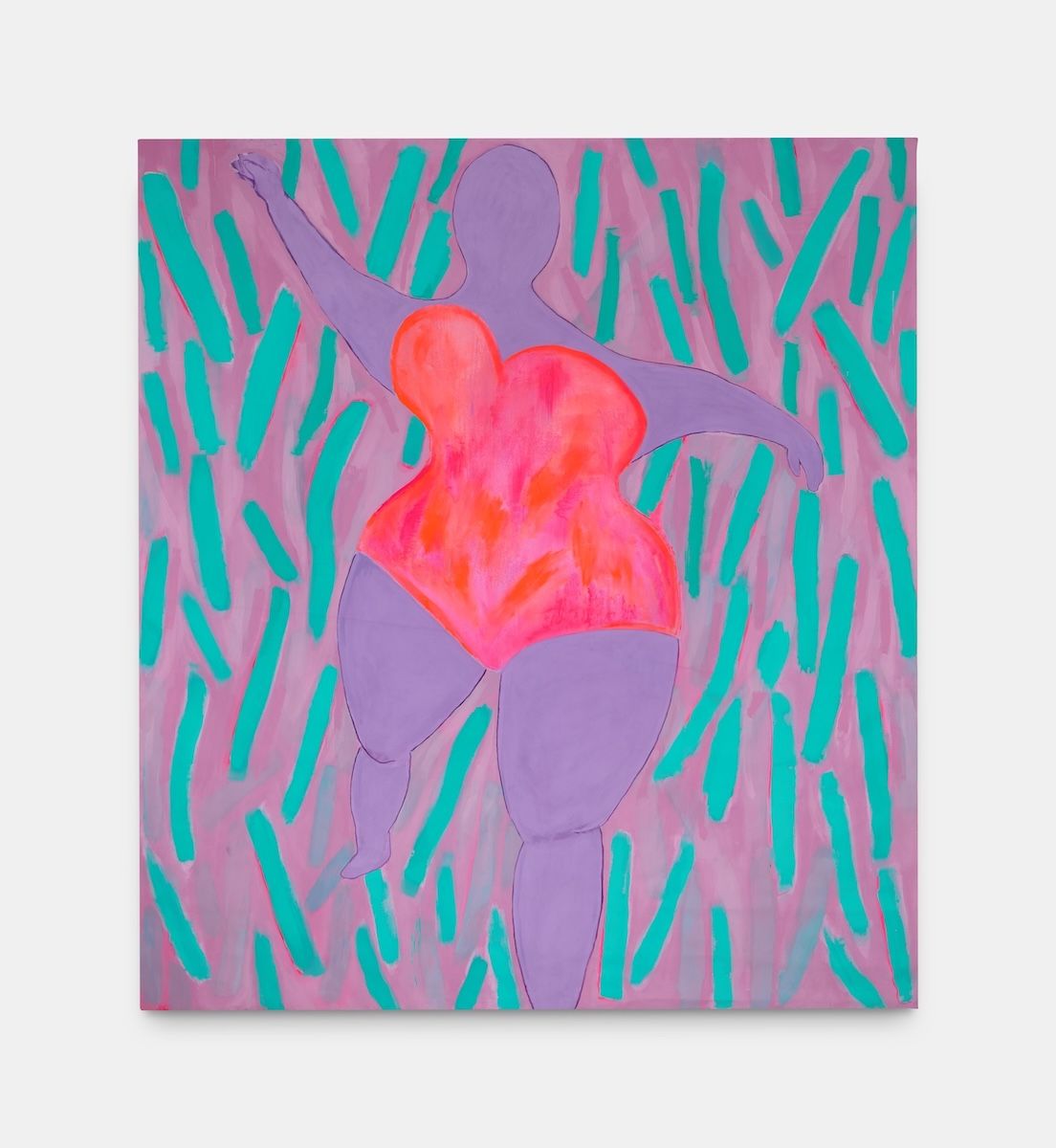 Large Scale ambitious contemporary figurative art by female artist. One of a kind colourful, painting exploring female gaze by emerging London based artist Nadine Mahoney
